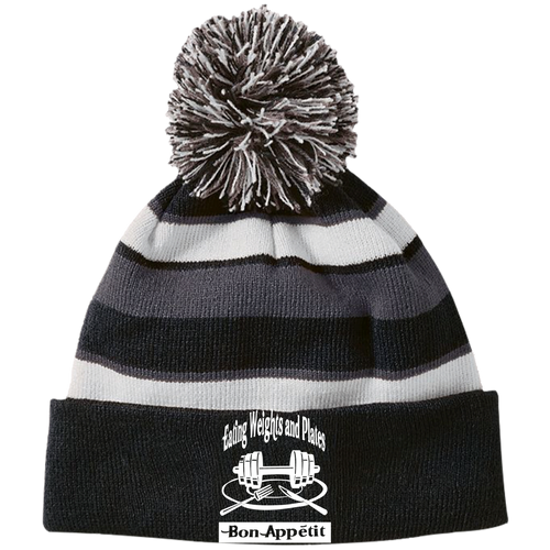 223835 Holloway Striped Beanie with Pom